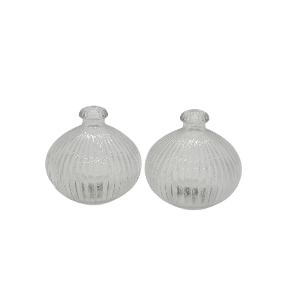 Vintage Lamplight Farms Clear Ribbed Glass Oil Lamp Base Pair Made in Austria